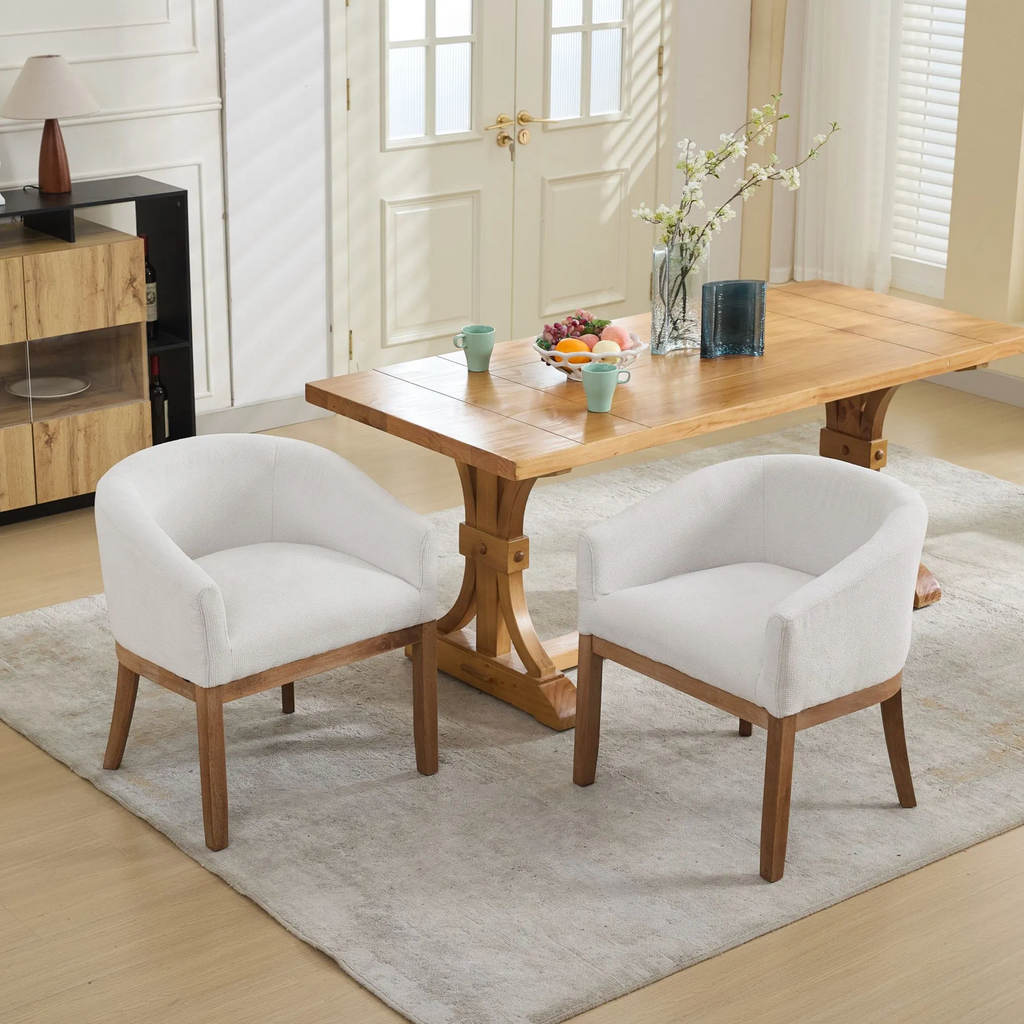 Mid Century Modern Upholstered Barrel Dining Chairs with Arms,Farmhouse Linen Kitchen & Dining Room… image 12