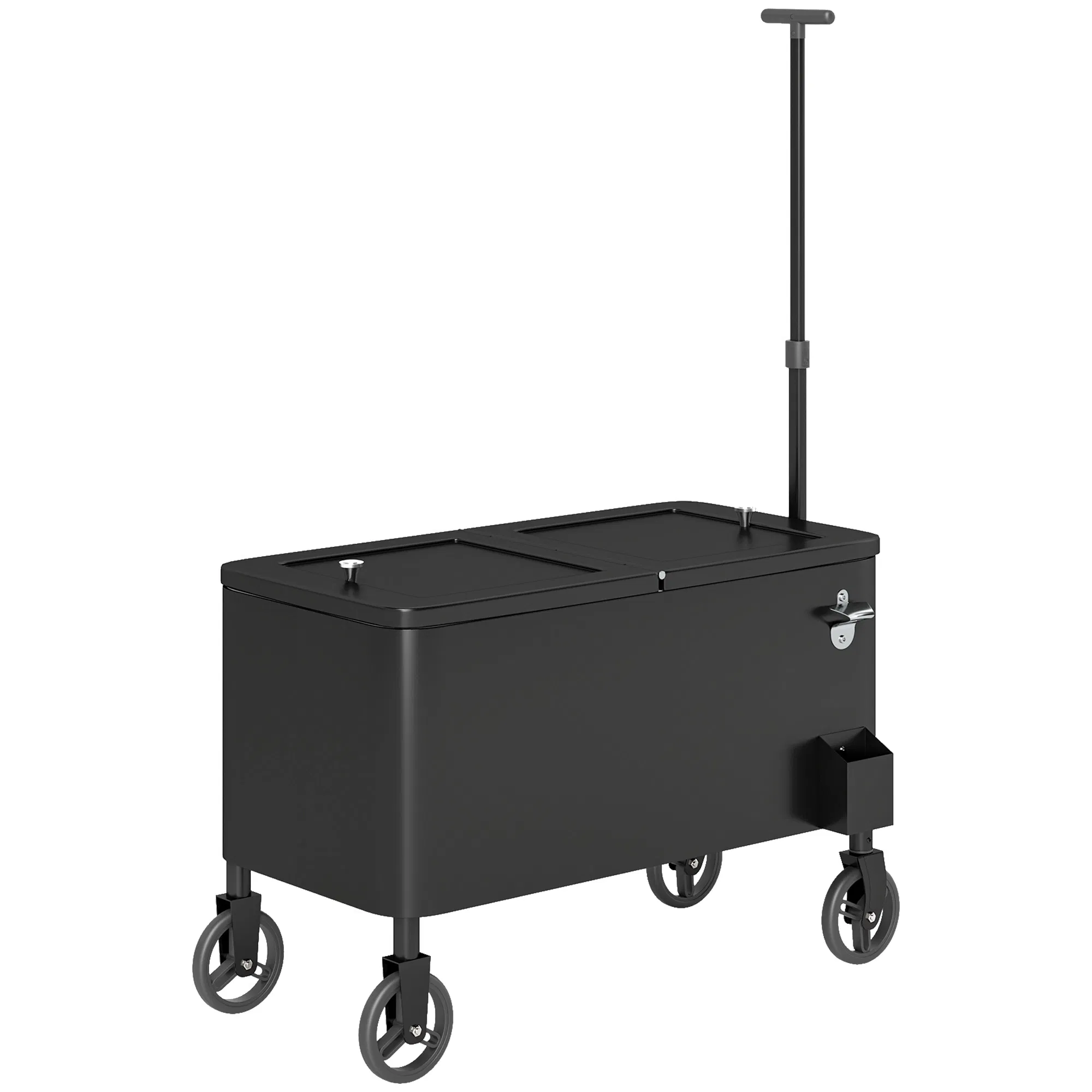 80-Qt Outdoor Patio Cooler Cart, Rolling Ice Chest with Adjustable Handle, Wheels, Bottle Opener, Drainage, Outdoor Beverage Cooler Bar Cart for Party BBQ Camping, Black
