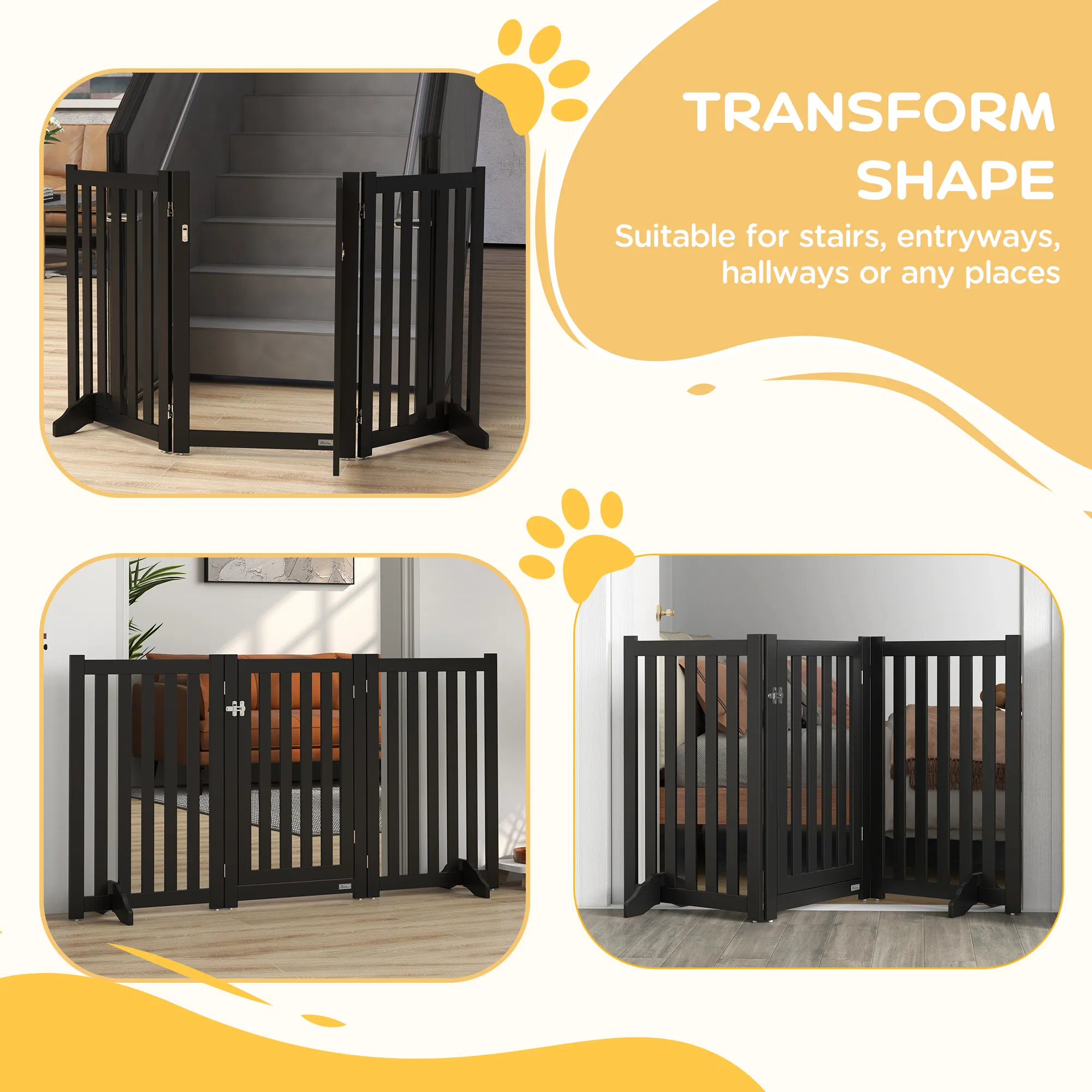 3-Panel Foldable Dog Gate with Feet for Medium Dogs and Below, Black — image 1