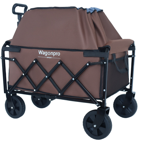 Expandable Dual-Layer Utility Wagon with 100% Extra Space - Grocery Cart for Camping, Shopping, Sports, Gardening, Fishing, Supports 225lbs, Brown -47