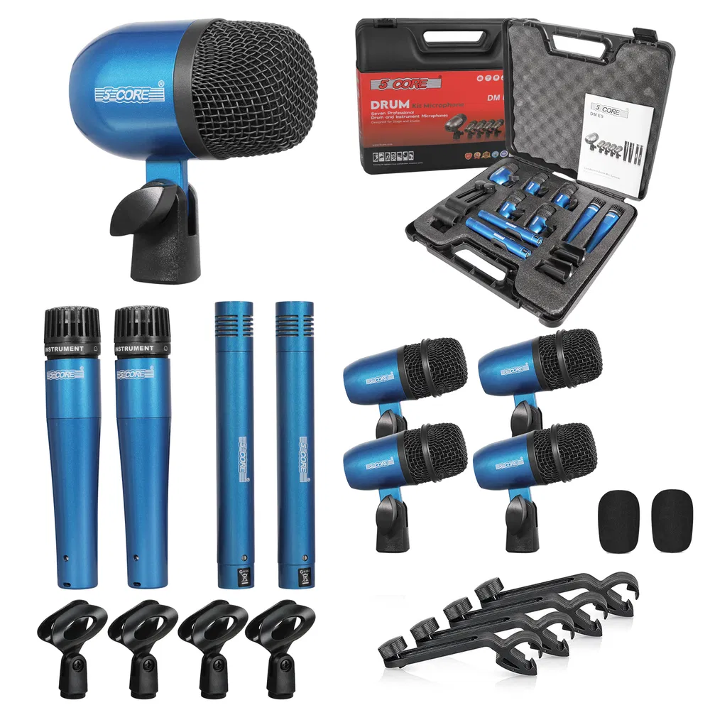 5 Core Drum Microphone Kit 9Pc All Metal Drummer Mics Tom/Snare & Cymbals Wired Instrument Drums Set image 25