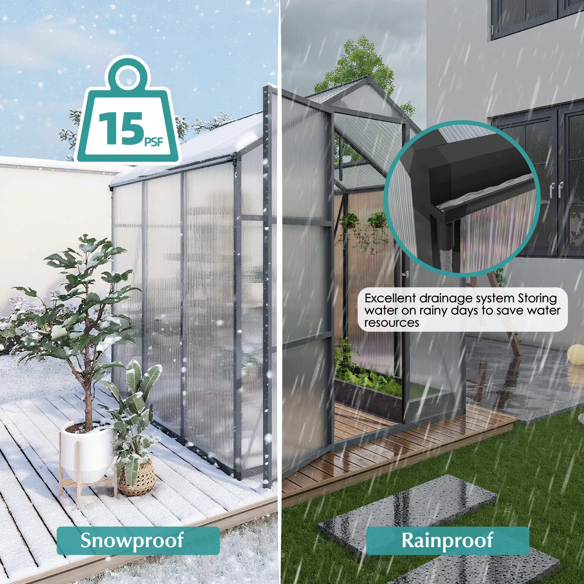 Newly marketed Gain height windproofaluminum greenhouse 6x6 FT Polycarbonate Greenhouse Raised Base and… image 12