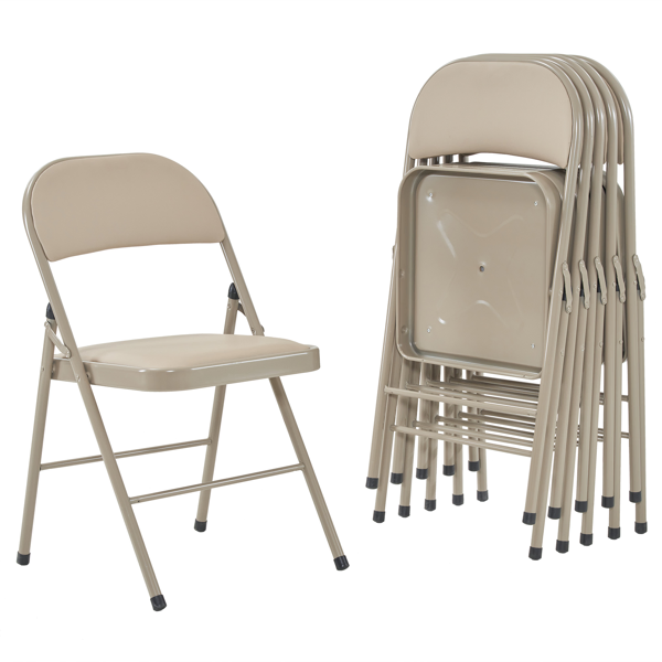 6pcs Elegant Foldable Iron & PVC Chairs for Convention & Exhibition  Light Brown-66