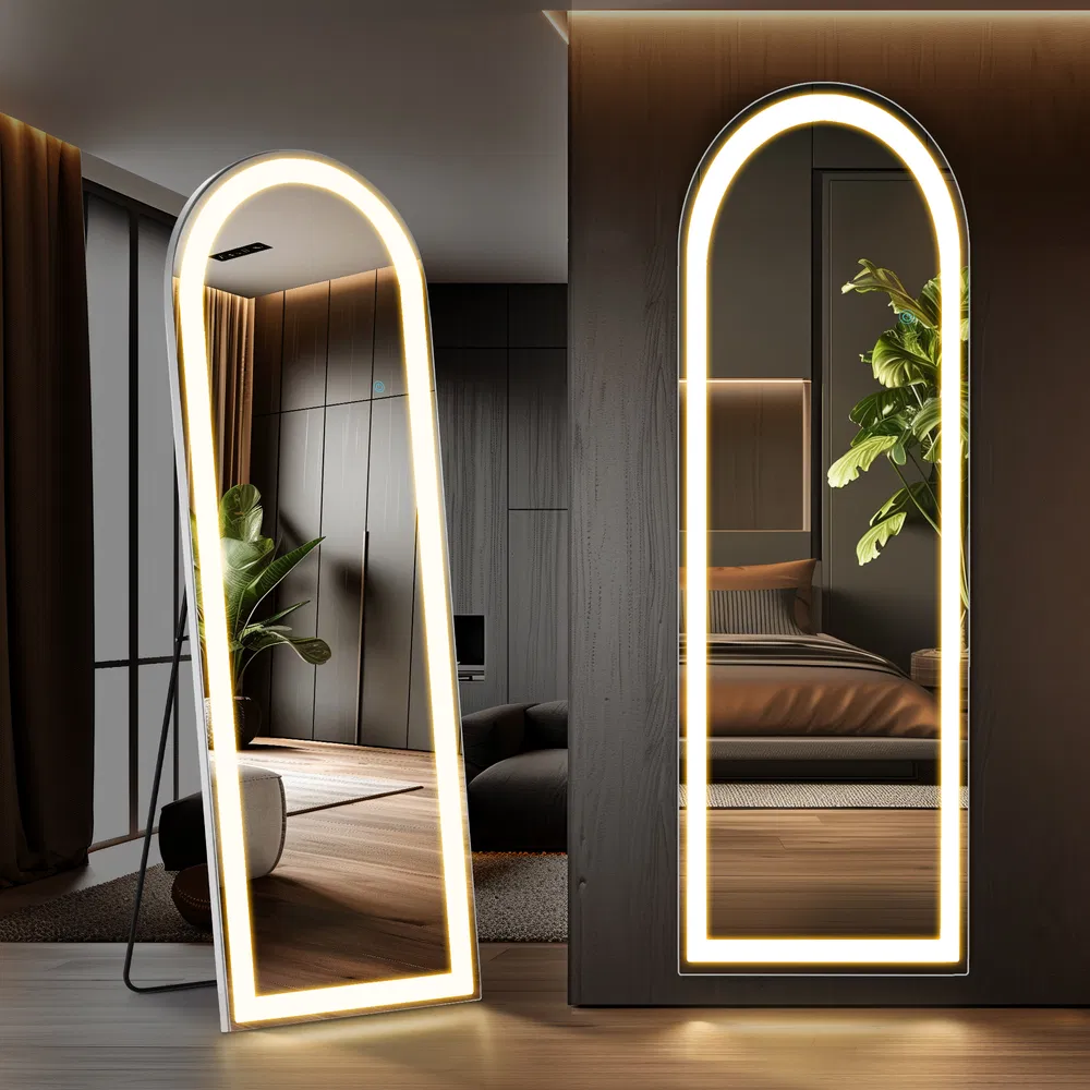 3 Color Lighting Mirror with LED Lights, 64"x21" Lighted Floor Standing Mirror with Stand, Wall Mounted Hanging image 9