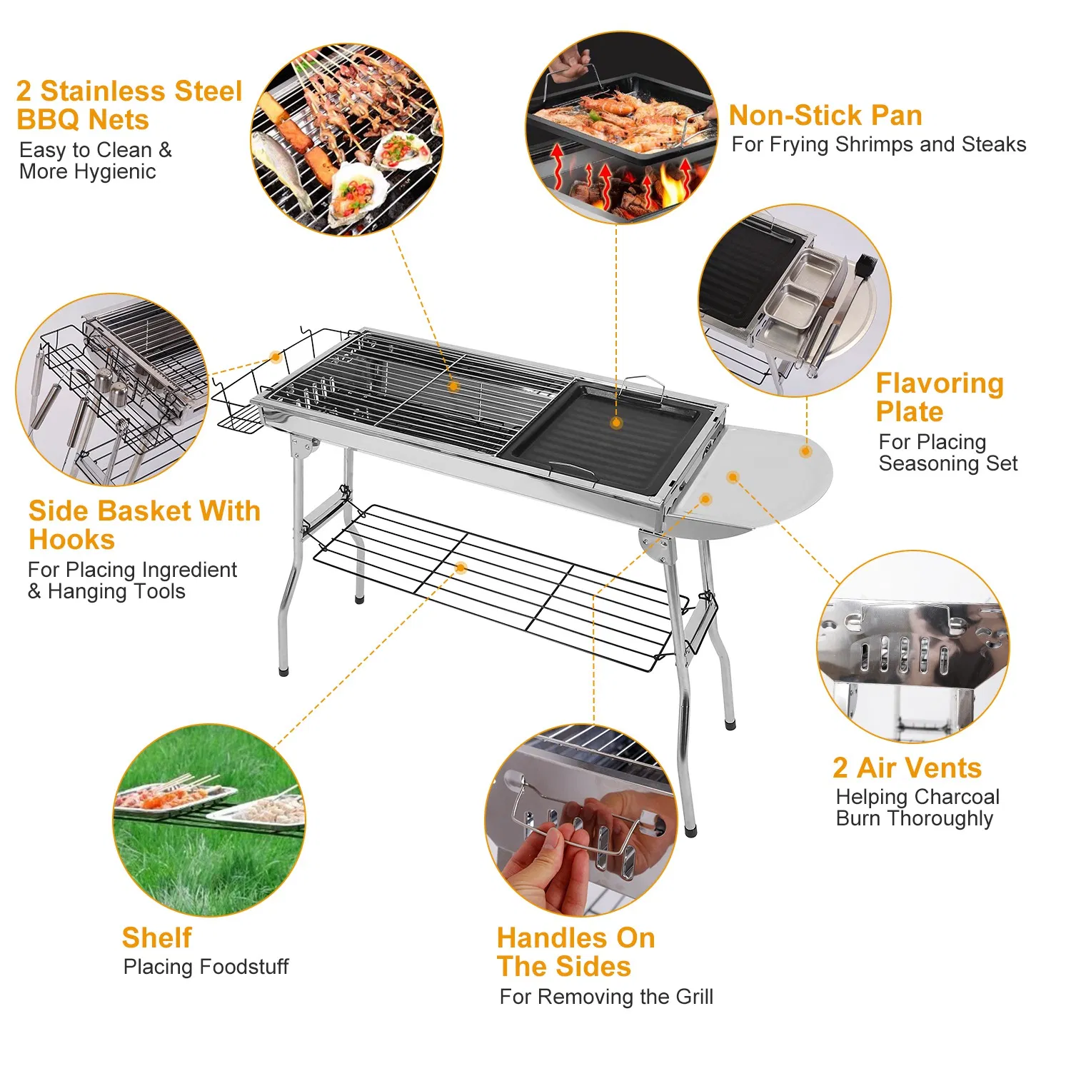 Foldable Stainless Steel Charcoal BBQ Grill
