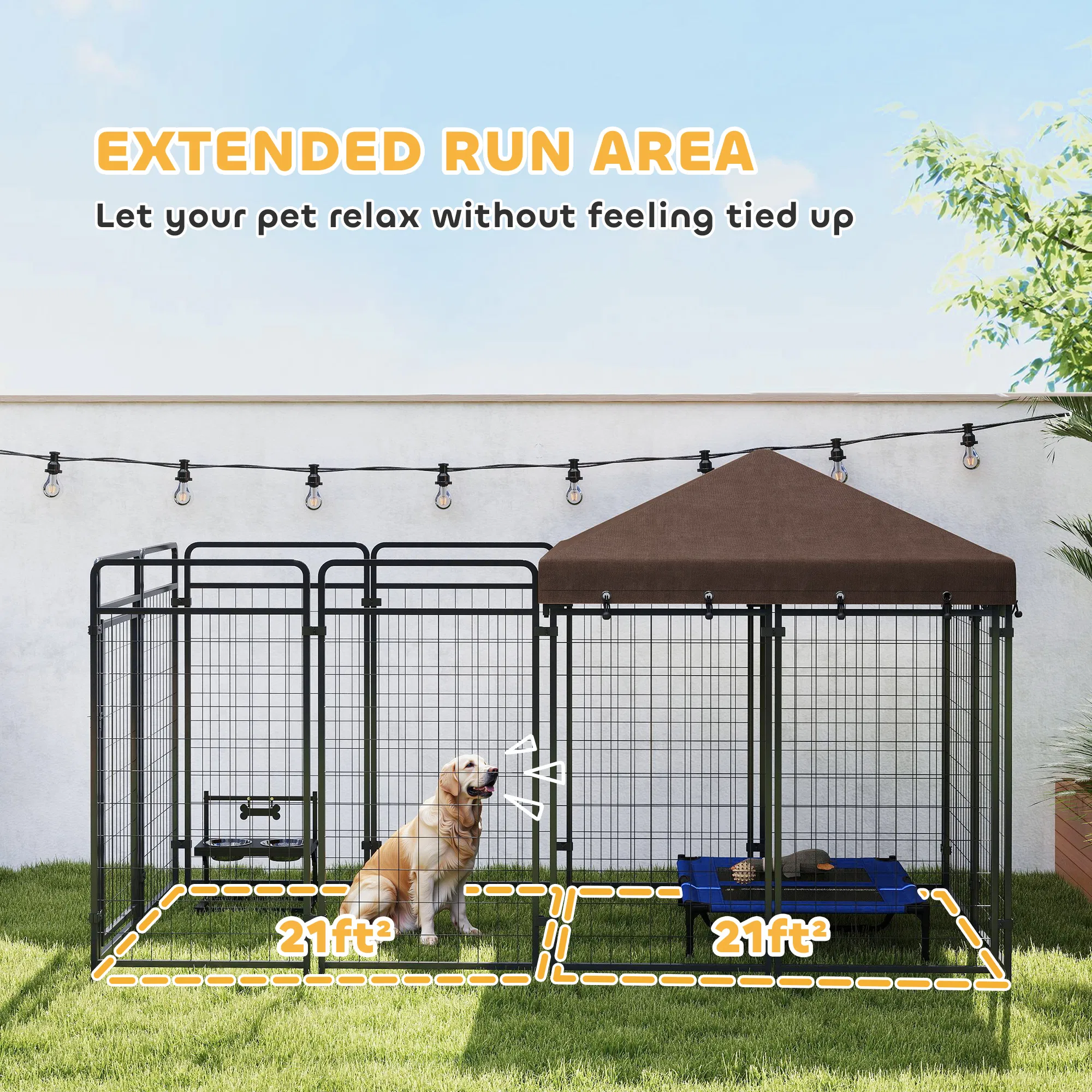 Dog Kennel Outdoor with Waterproof Canopy, Dog Run with Galvanized Chain Link for Large and Medium Dogs, Black — image 1