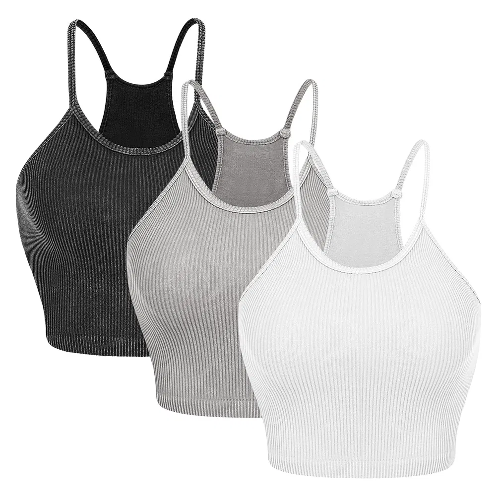 3 Pack Women Crop Basic Tank Top Ribbed Knit Sleeveless Round Neck 9 Color Machine Wash Summer Crop S to XL image 19