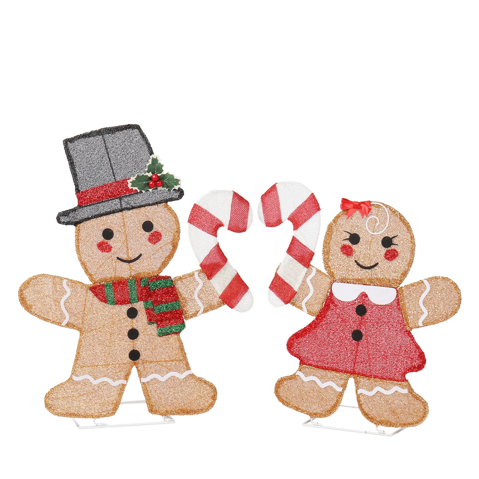 Set of 2 Lighted Gingerbread Man and Candy Cane Christmas Decorations, Pre-lit 2D Holiday Decor with 80… image 2