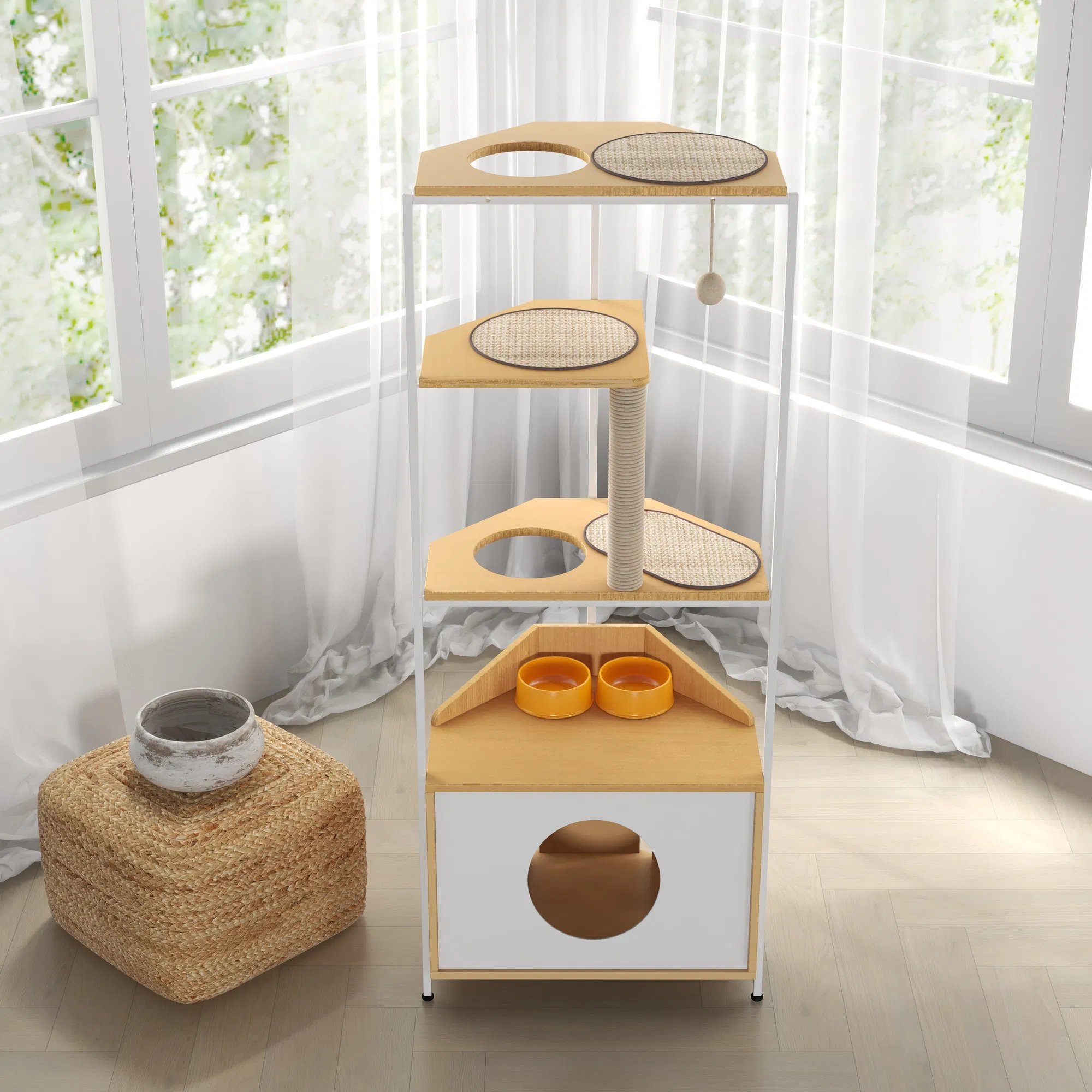 Corner Cat Tower, Cat Tree with Scratching Post, Cat Condo with Feeding Station and Climbing Platforms… image 10