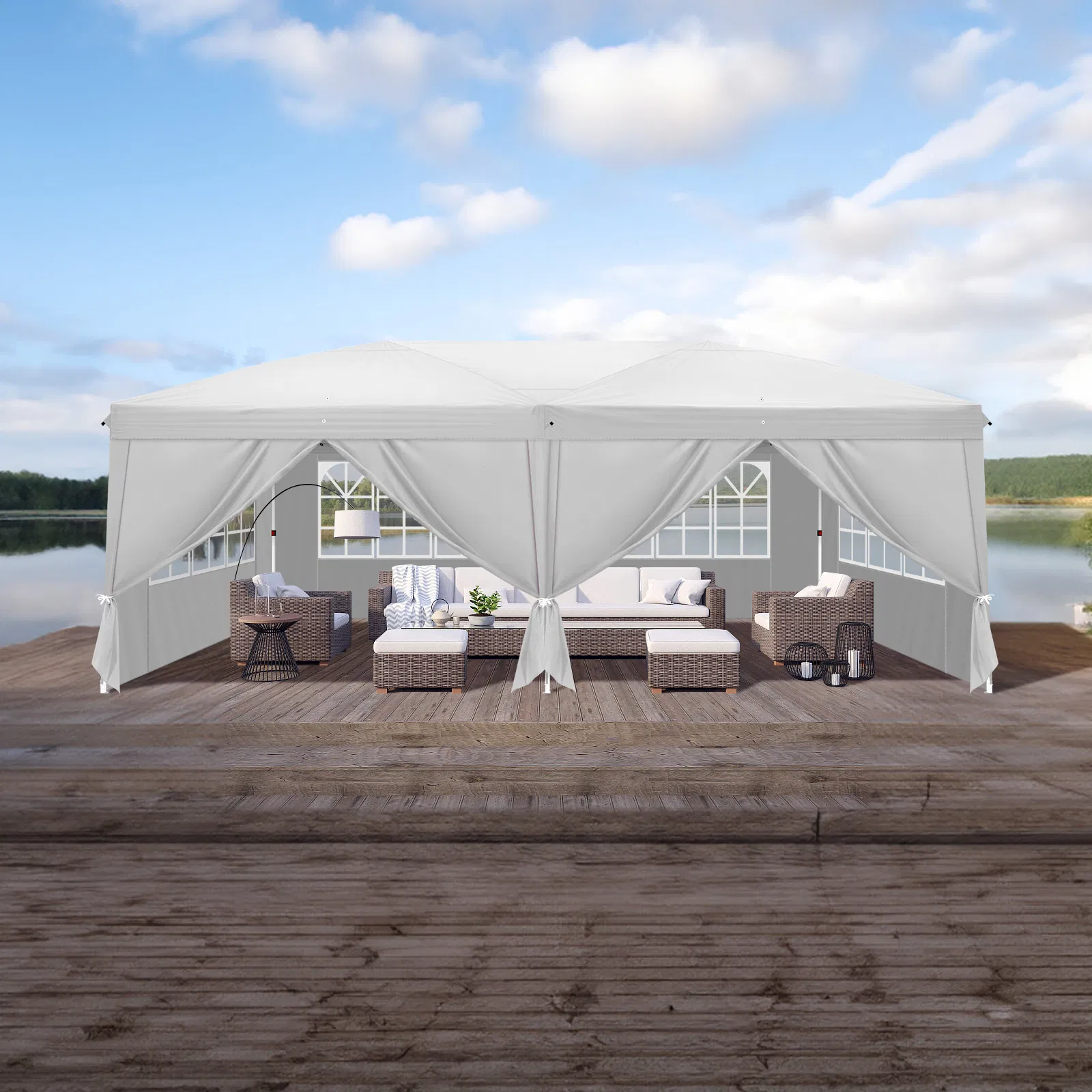 3 x 6m Four Windows Practical Waterproof Folding Tent White image 9