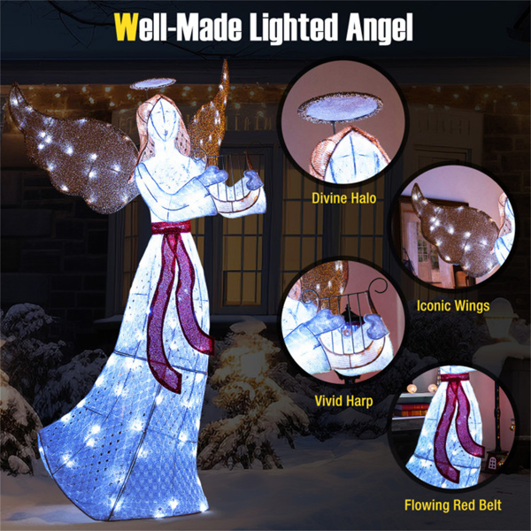 5ft Pre-Lit Christmas Angel Decor - 120 Cold White LEDs, IP44 Waterproof, Metal+Mesh Fabric-18