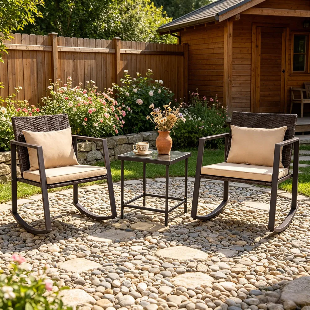 3-Piece Outdoor Wicker Rocking Chair Set, picture 5 of 5