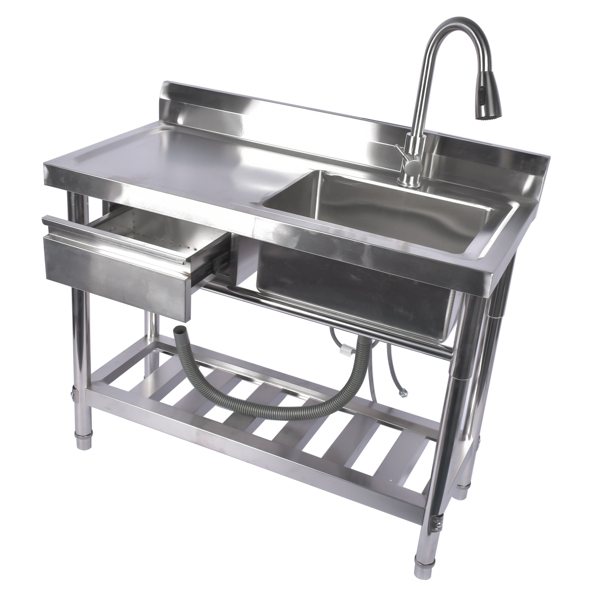 A1-不锈钢水槽 Stainless Steel Kitchen Sink Commercial Freestanding Utility Sink with Drawer and Pull-Out Faucet (39.3