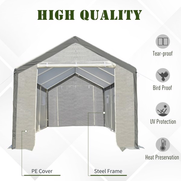 20'x10'x 9'带卷帘门的步入式温室-白色-AS-11