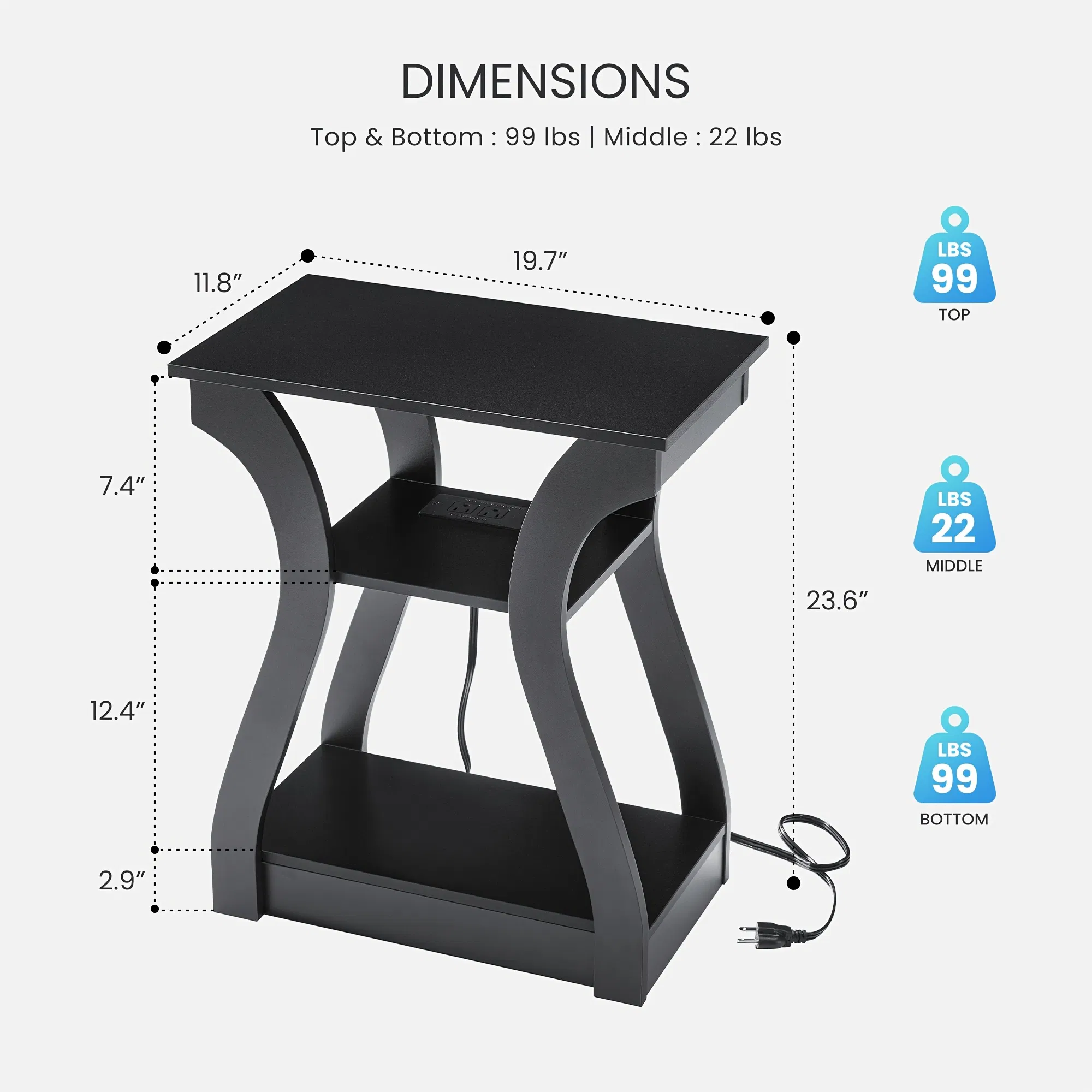 3-Tier Nightstand with Charging Station, Modern Bedside Table with USB Ports And Outlets, Slim End Table for Bedroom, Small Apartment, Dorm Room image 7