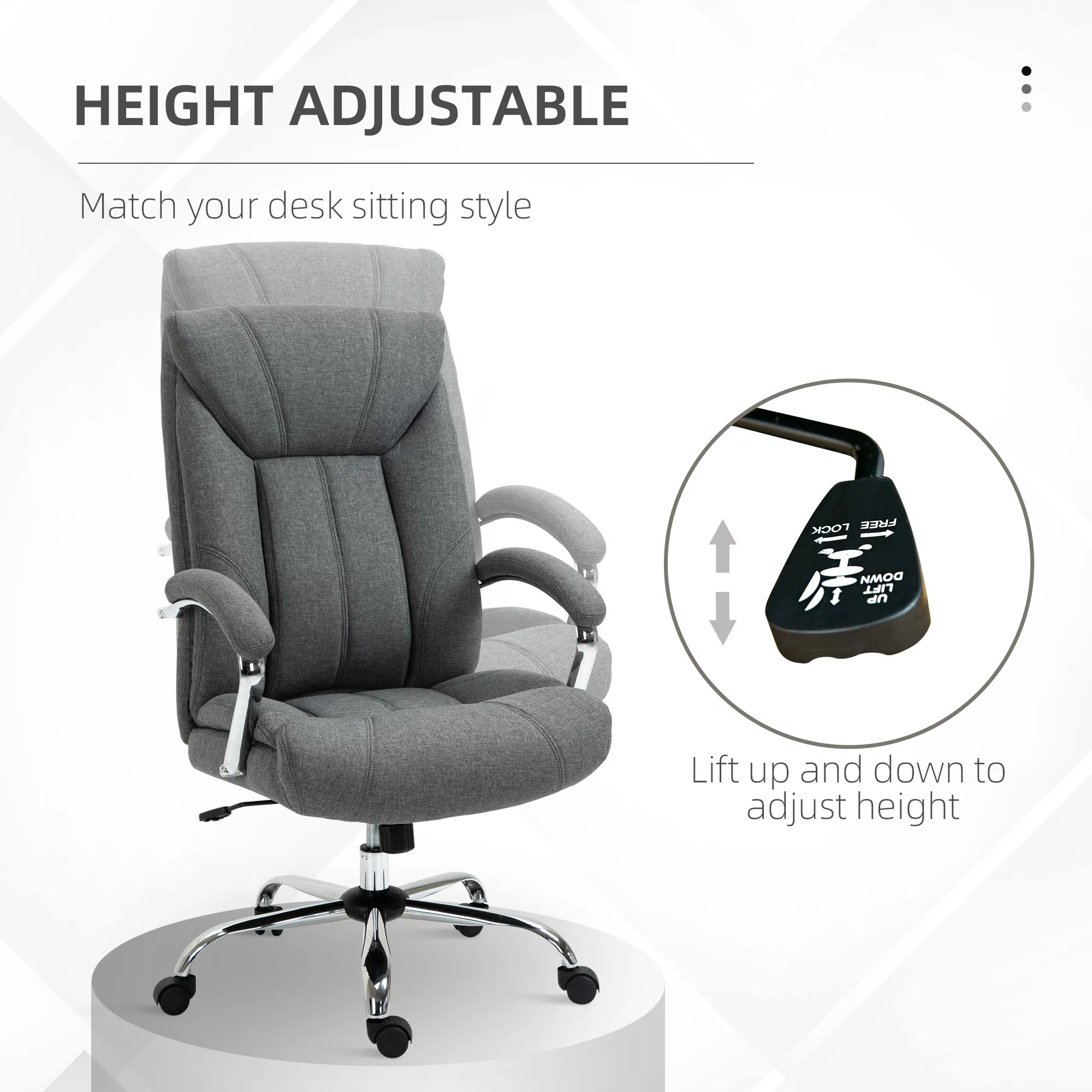 High Back Swivel Home Office Chair Task Ergonomic Linen Fabric — photo 6