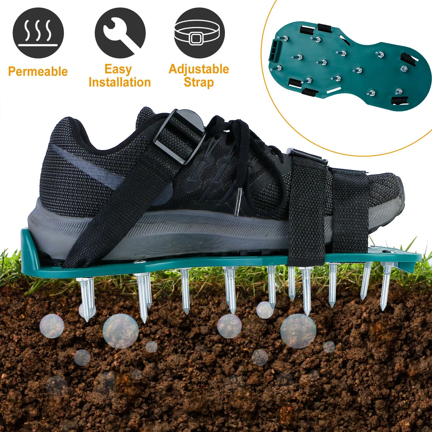 Lawn Aerator Shoes, Metal Spike Sandals for Aeration, Durable PP Material, Adjustable Straps, Easy Installation, Perfect Gardening Gift