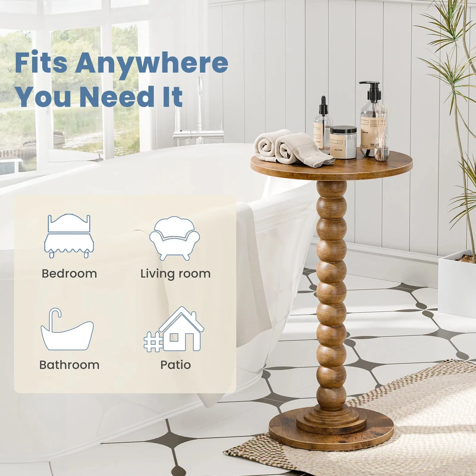 Round side table, equipped with solid wood legs, suitable for use as a multi-functional beverage table in living rooms, bedrooms and corners. image 7