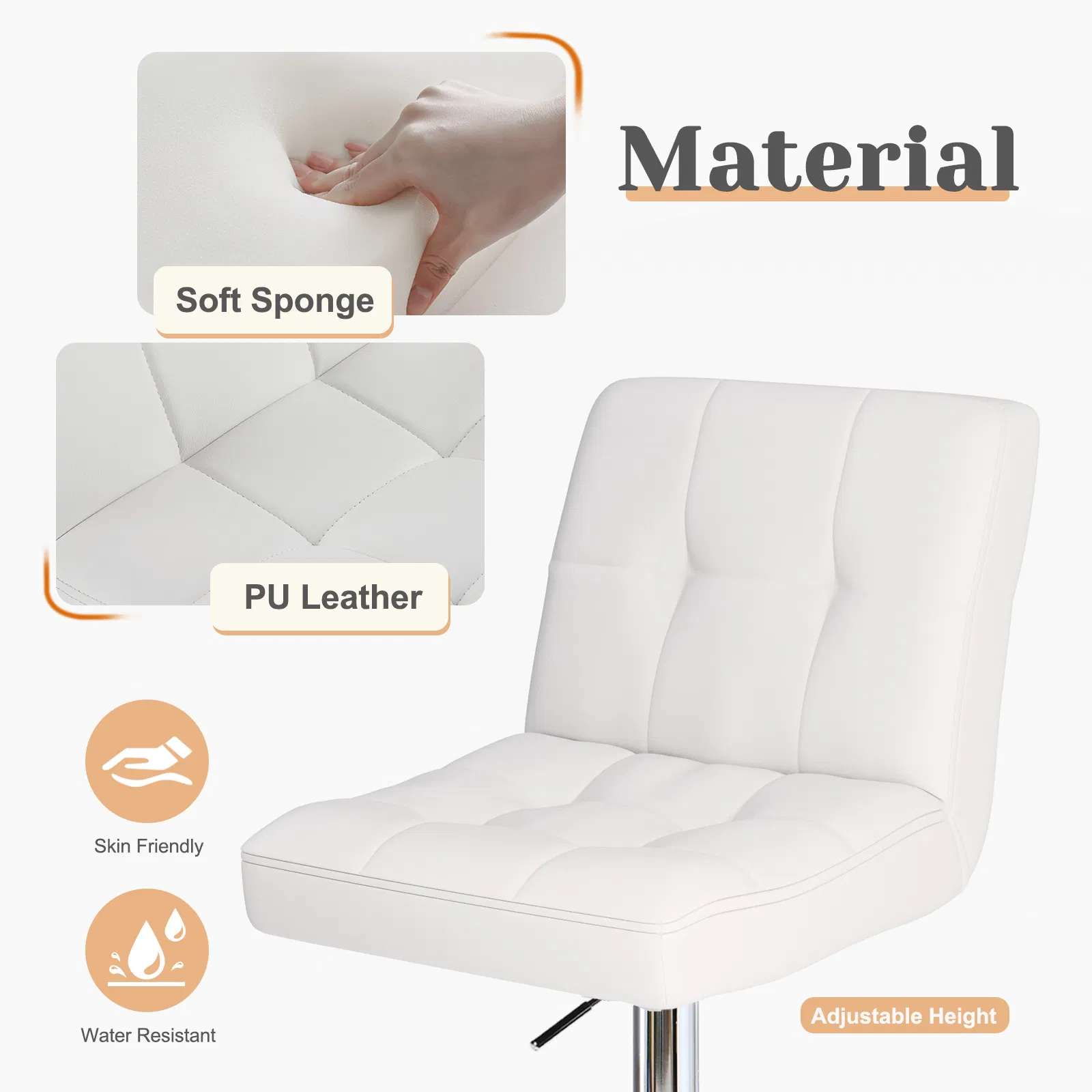 Bar Stools Set of 2, Counter Height Barstools,Square Seat Cushion Barstool with Back, Height Adjustable PU Leather Swivel Barstool image 6