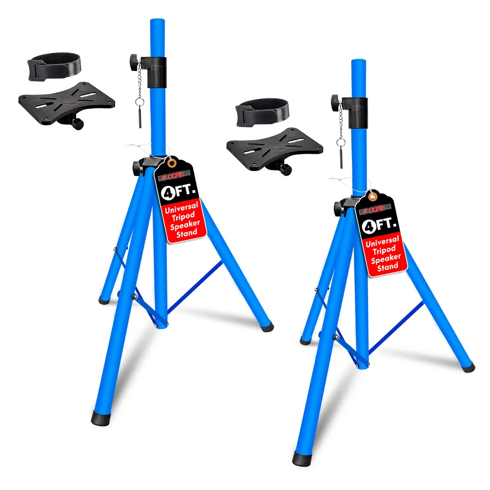 5 Core Speaker Stand Tripod Pair Floor Adjustable Up to 48 Inch DJ Studio Monitor Stands Short Pole Mount - SS HD 2pk Sky Blu 4ft Bag
