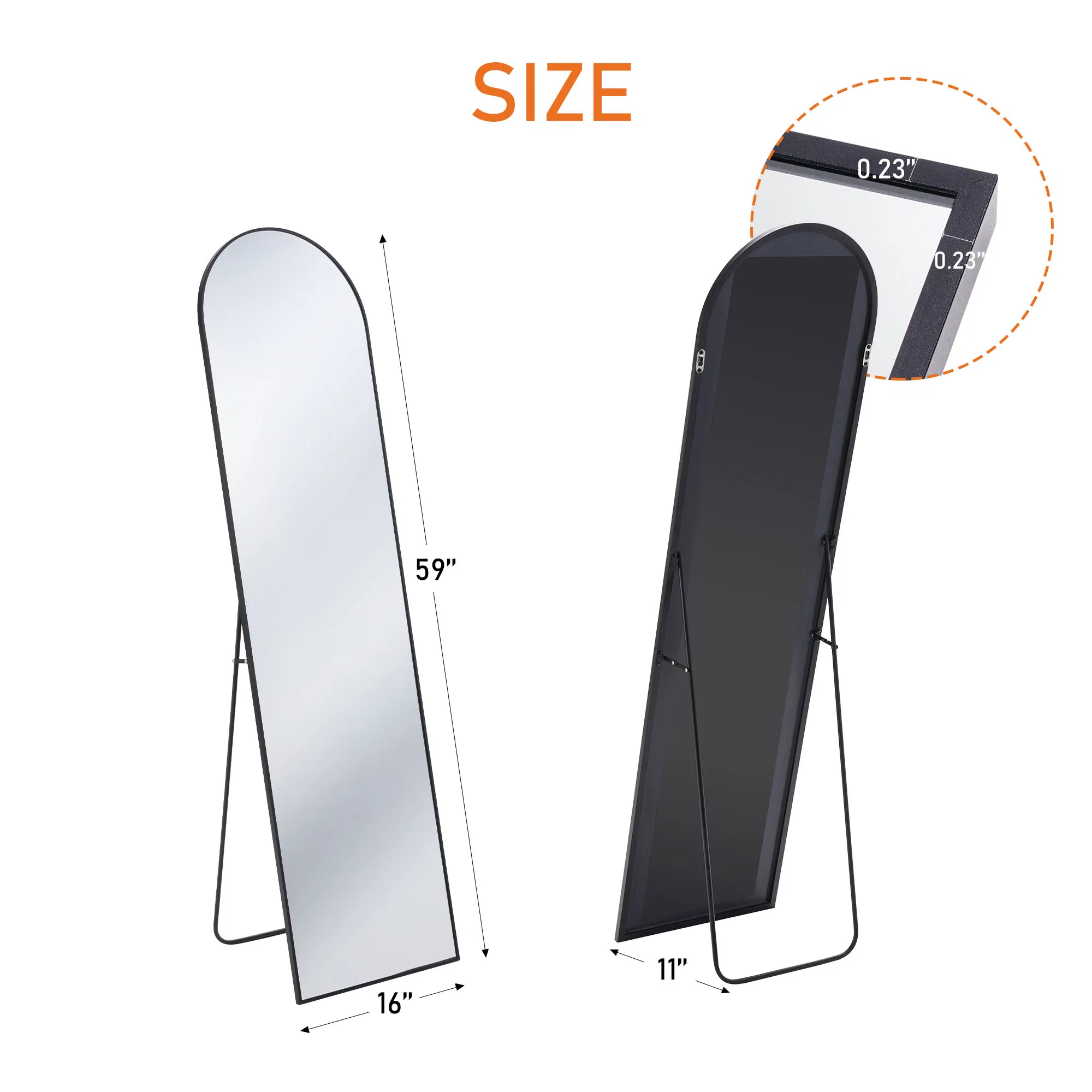 59X16" Full Length Mirror with Stand Floor Mirror with Aluminum Alloy Frame Body Wall-Mounted Mirrors For Bedroom Bathroom image 2