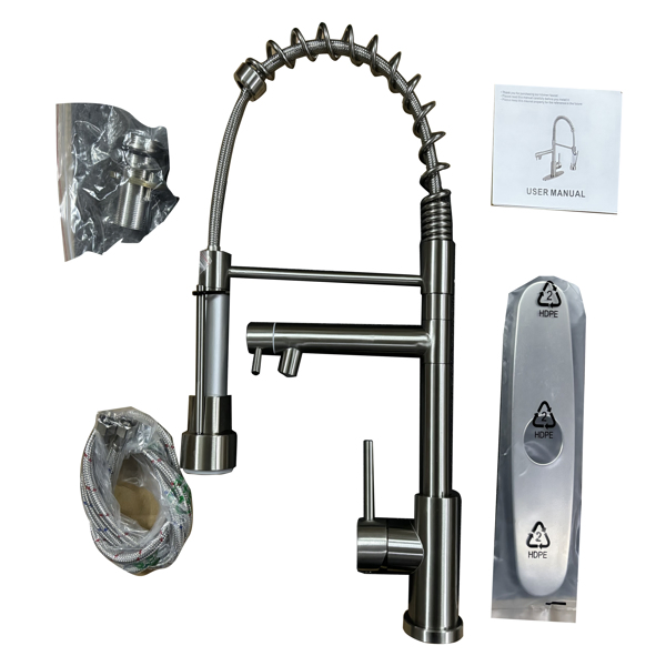 Kitchen Faucet with Pull Down Sprayer, Touch On Single Handle 2- Function Stainless Steel Spring Neck, Single Hole Installation for Residential, Commercial, RV, Bar & More, Brushed Nickel[Unable to sh-14