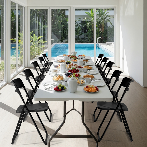 10 Pack Plastic Folding Chairs, Stackable Commercial Chairs, Portable Event Seats Indoor Outdoor for Home Event Party Picnic School Wedding, Black-17