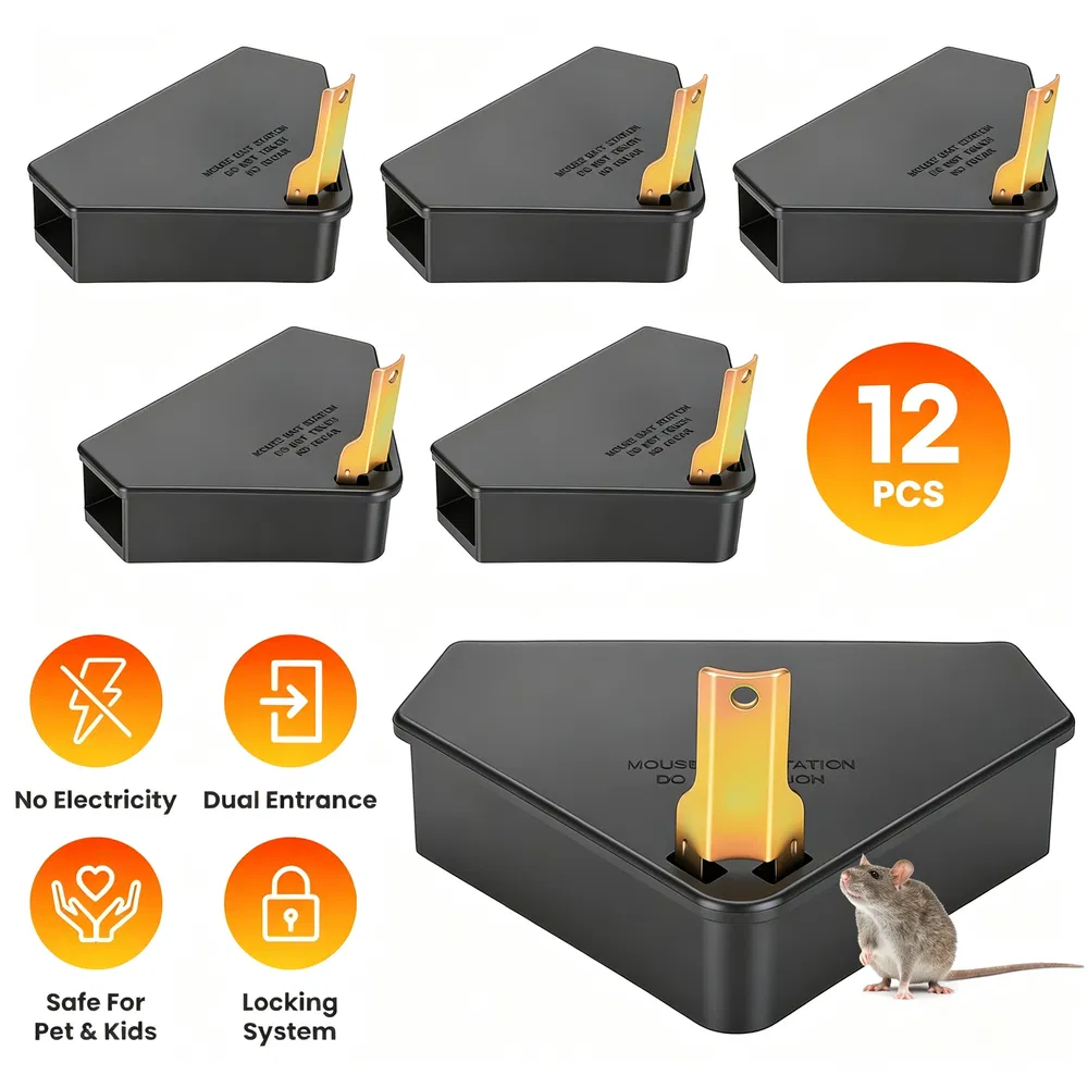 Triangular Mouse Bait Holder Stations, 6 -12Pack Lockable Reusable Bait Boxes with Keys, Durable PP… image 12