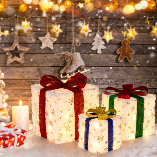 Christmas LED Gift Decor - 3 Stackable Boxes, Sturdy Waterproof Design, Fireplace/Tree/Porch Display-11
