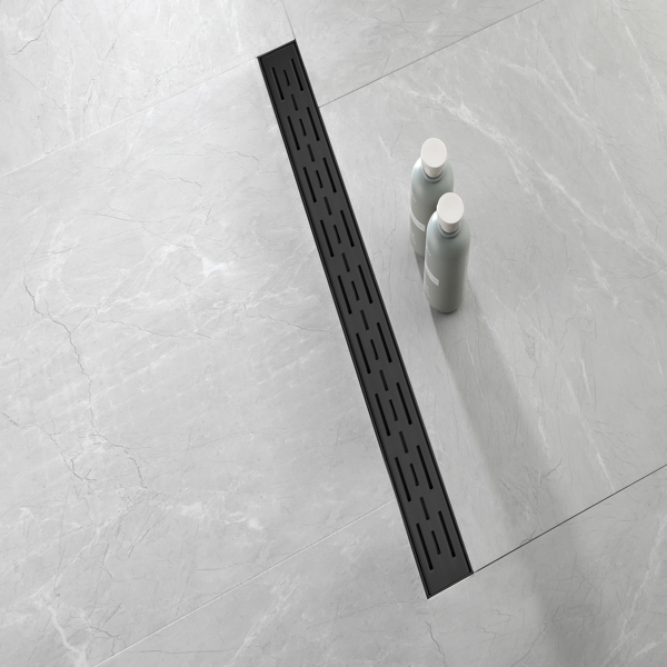 30 Inch Linear Shower Drain with Removable Brick Patterned Grate Cover, 304 Stainless Steel Shower Floor Drain with Hair Strainer and Leveling Feet-10