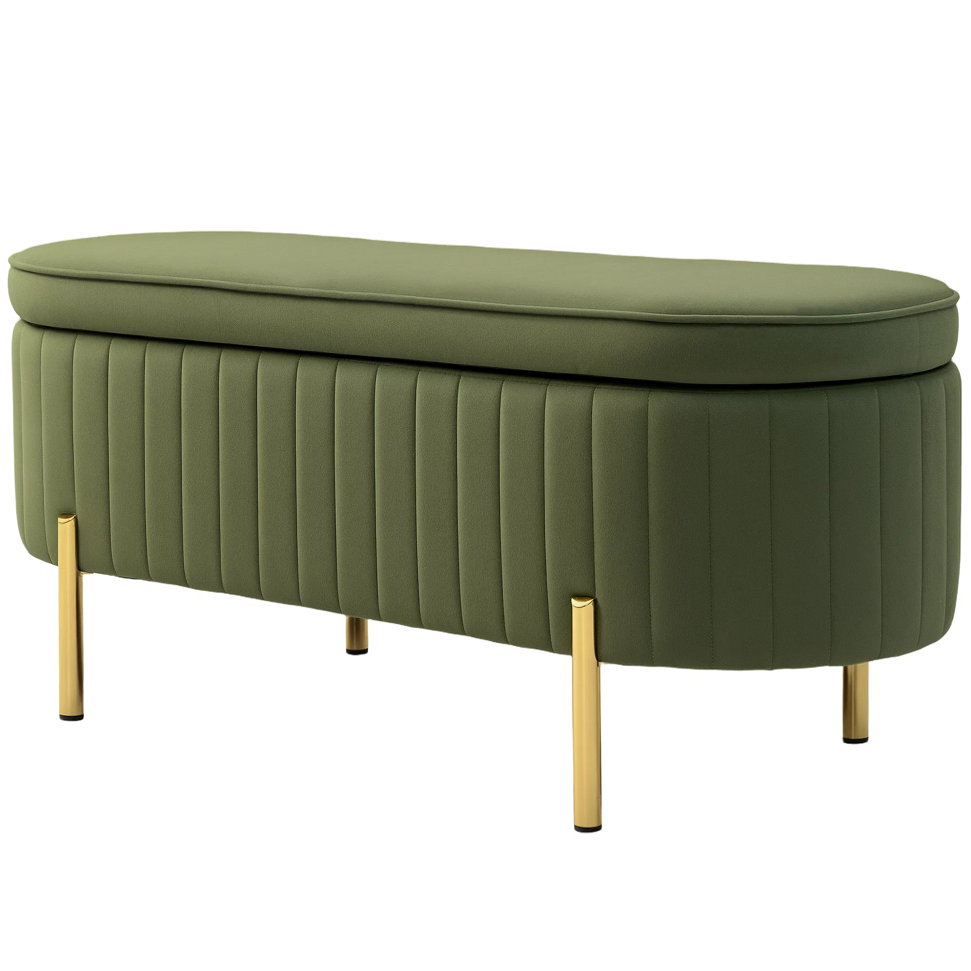 Banc de chambre rembourré, banc ottoman en tuffet avec rembourrage épais et pieds en métal, vert foncé