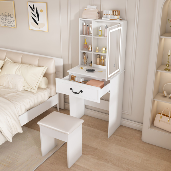 Modern Mini Dressing Table with LED-lit Mirror & Hidden Storage,Includes Padded Stool,Adjustable… image 14