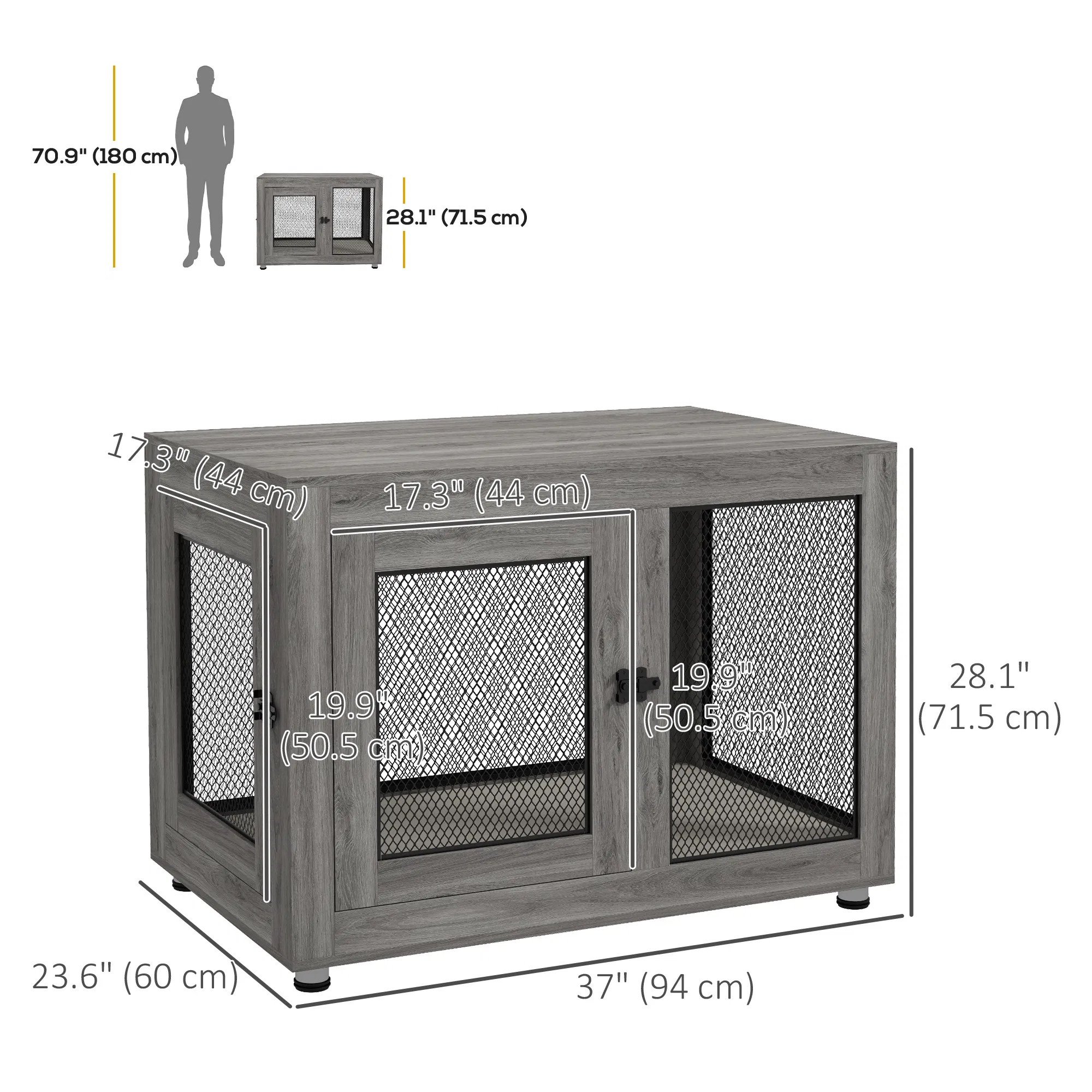 Pet Crate End Table with Water-resistant Cushion or Large Medium Dogs, Grey — image 1