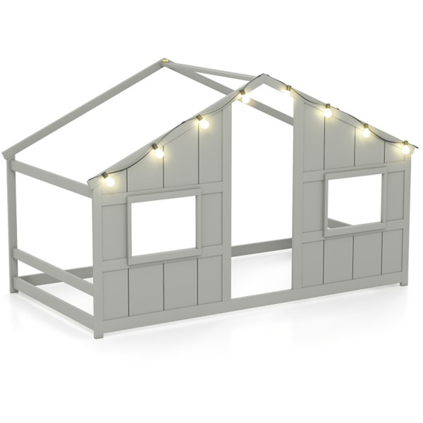 Twin-Size Kids House Gray Floor Bed- 82