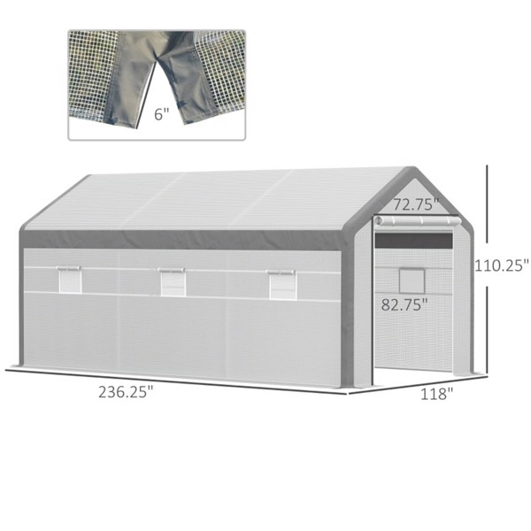 20'x10'x 9'带卷帘门的步入式温室-白色-AS-10