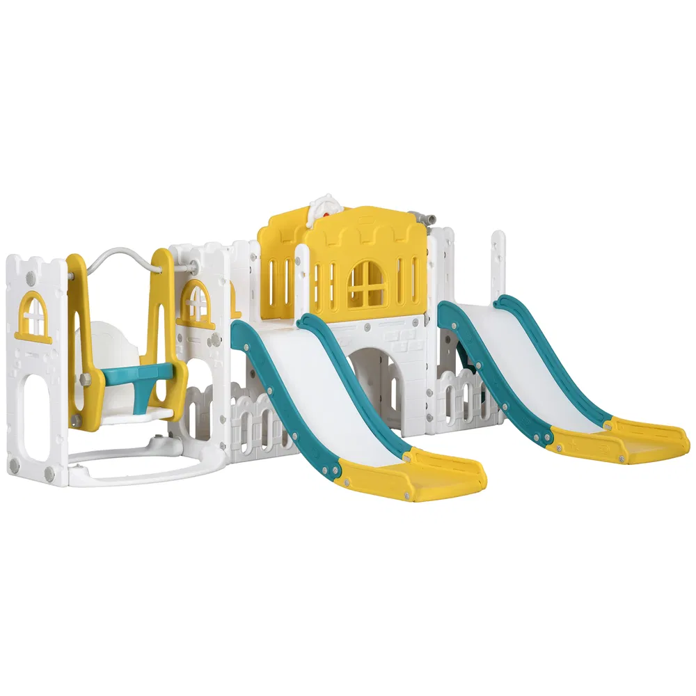8 in 1 Slide and Swing Set β Baby Swing Set with Basketball Hoop