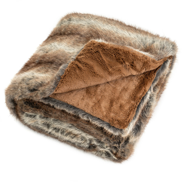 Brown Taupe 780GSM Faux Fox Fur Throw Blanket 60