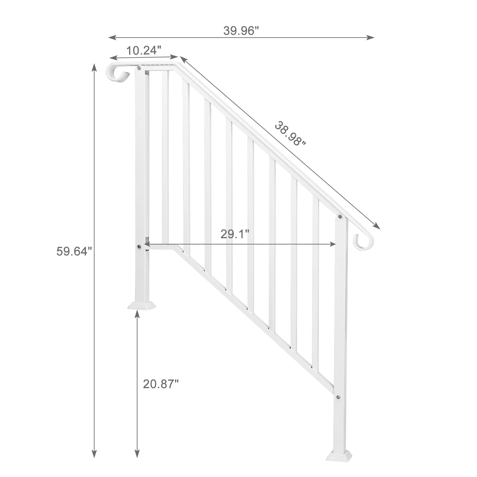 Handrails for Outdoor Steps, Iron Handrail Fits 3 Step, Transitional Handrail with Installation Kit, White image 2