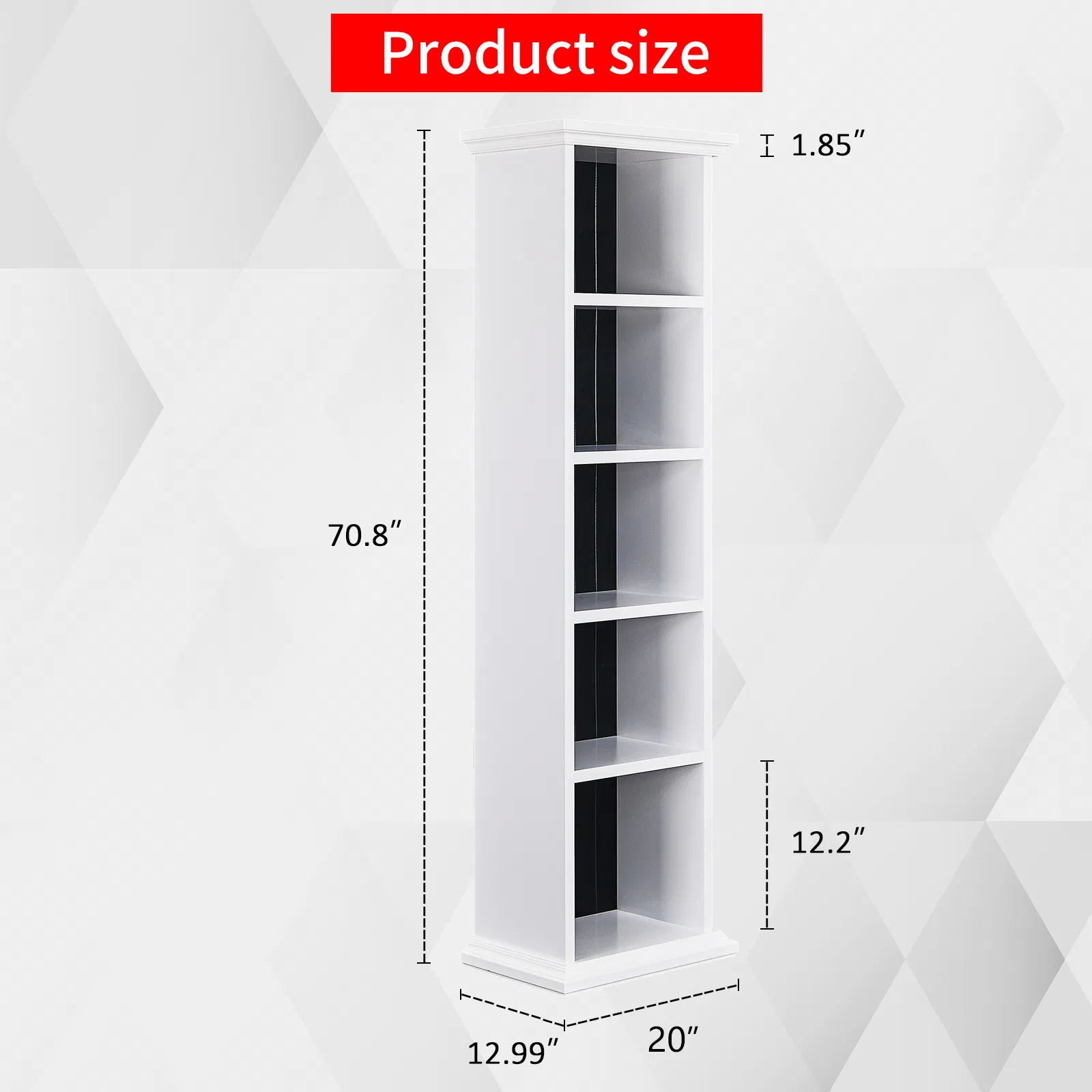 5-Tier Duplex Bookcase MDF Painted Item Display Rack 20*12.99*70.87in White Cabinet with Black Inner Back… image 5