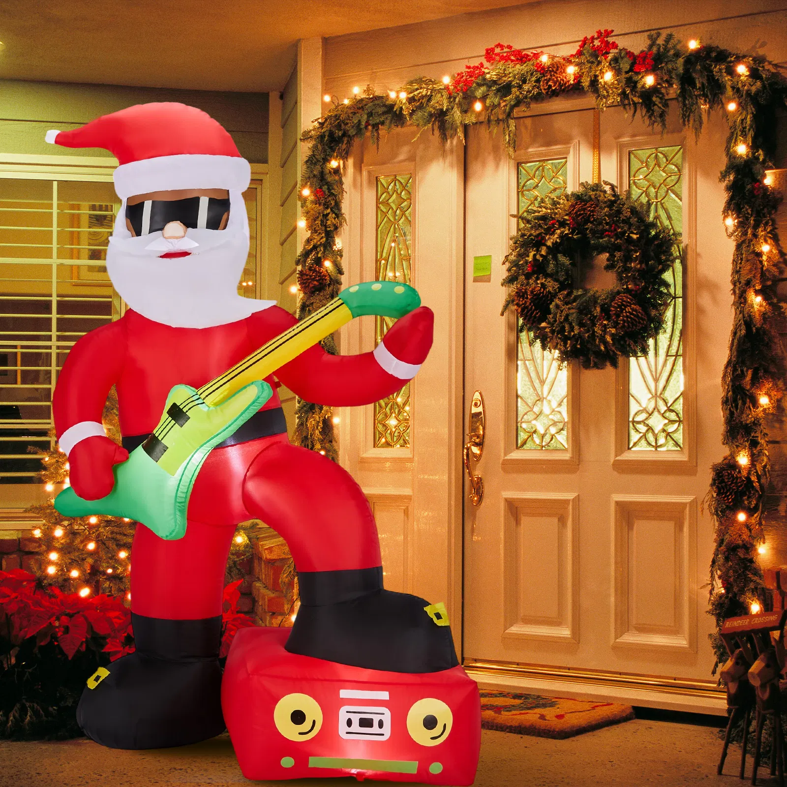 7.5FT Lighted Christmas Inflatable Decoration, Inflatable Black Santa Playing Electric Guitar, Funny Blow… image 10