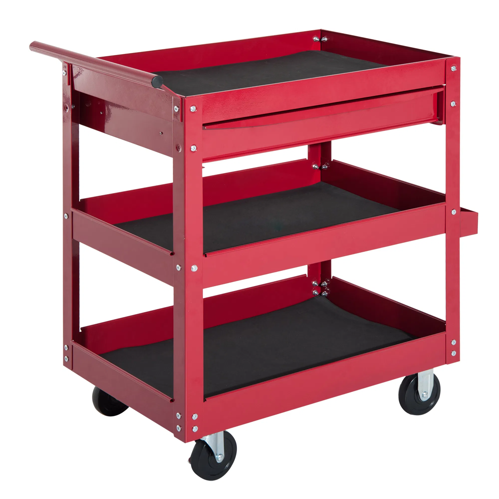 Tool Cart With 3 Tray 1 Drawer Storage Chest Garage Utility Red