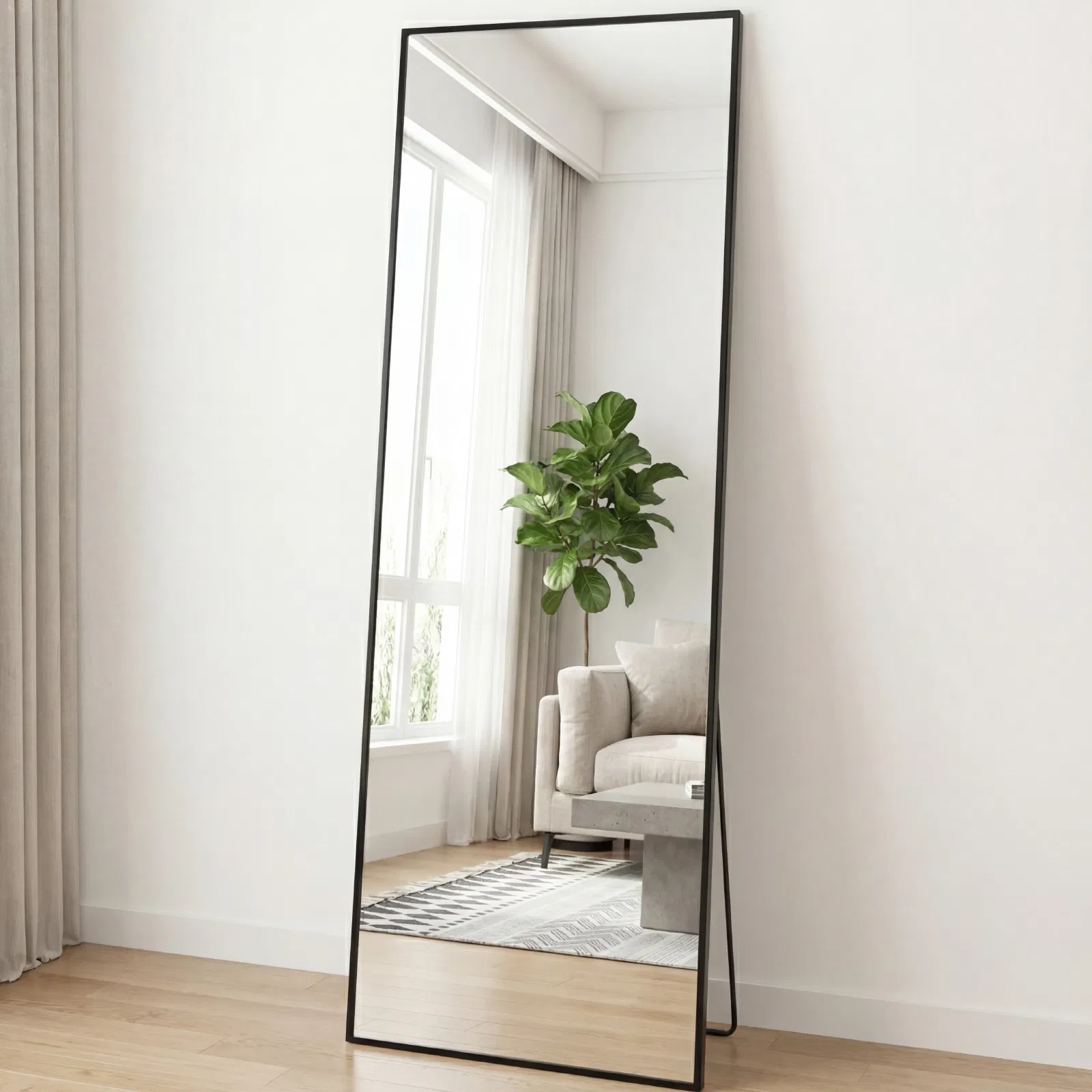 58"x19" Full Length Mirror with Stand Floor Mirror with Aluminum Alloy Frame Body Wall-Mounted Mirrors For Bedroom Bathroom image 4