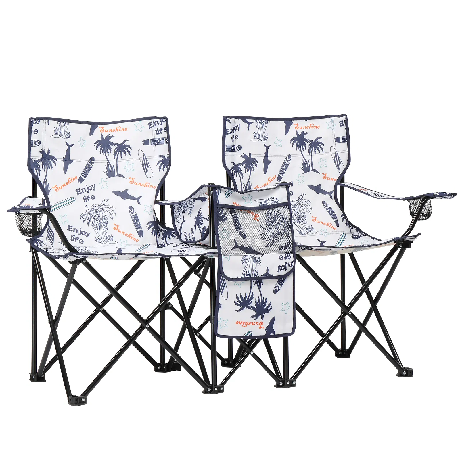Portable Outdoor 2-Seat Folding Chair with Removable Sun Umbrella Coconut Tree image 14