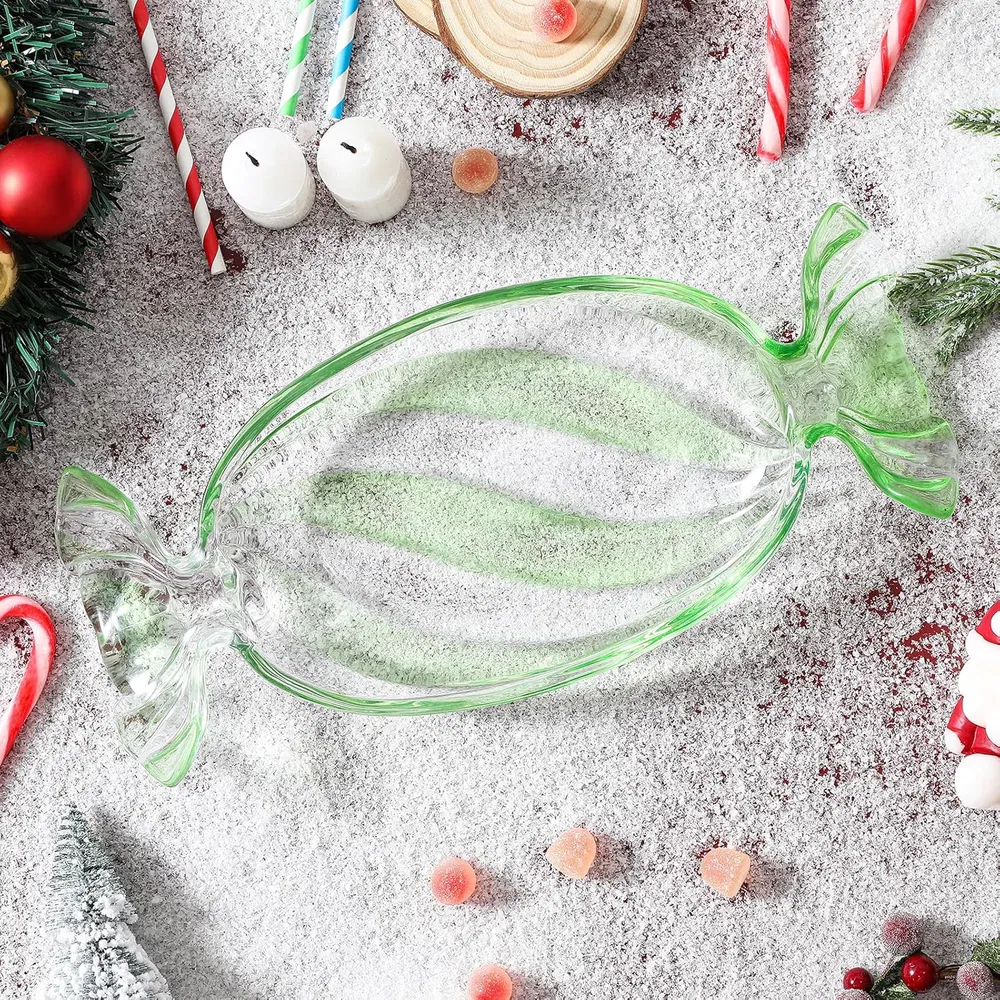 Christmas Candy Glass Plate, Christmas Theme Serving Tray for Holiday Desserts, Cookies & Candy Display, Festive Party Bowl, Red XMAS Decorations Small 9.2x4.3 Inch image 11
