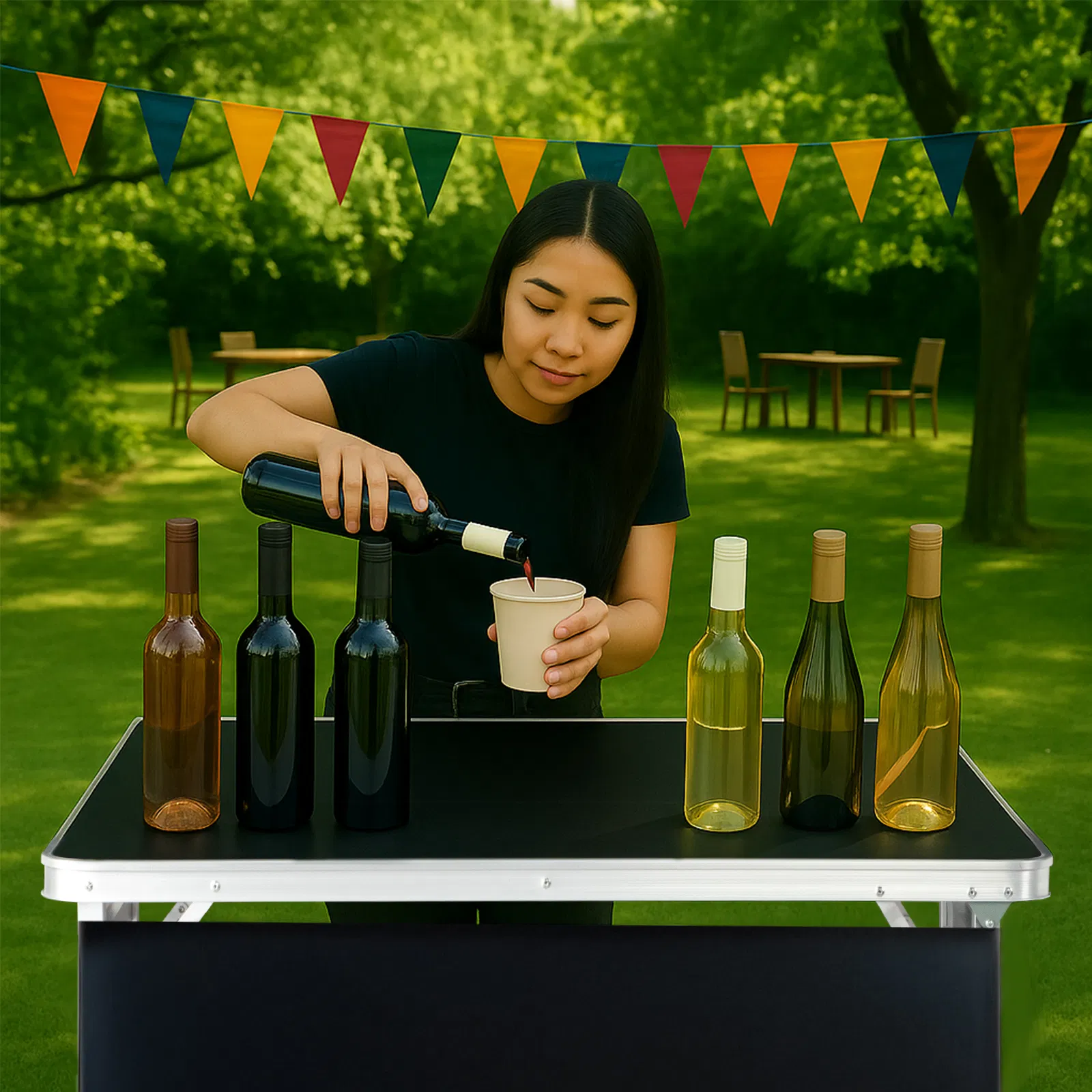Portable Folding Bar Table with Shelf, Tradeshow Podium Table with Black Skirt and Carrying Bag, for… image 17