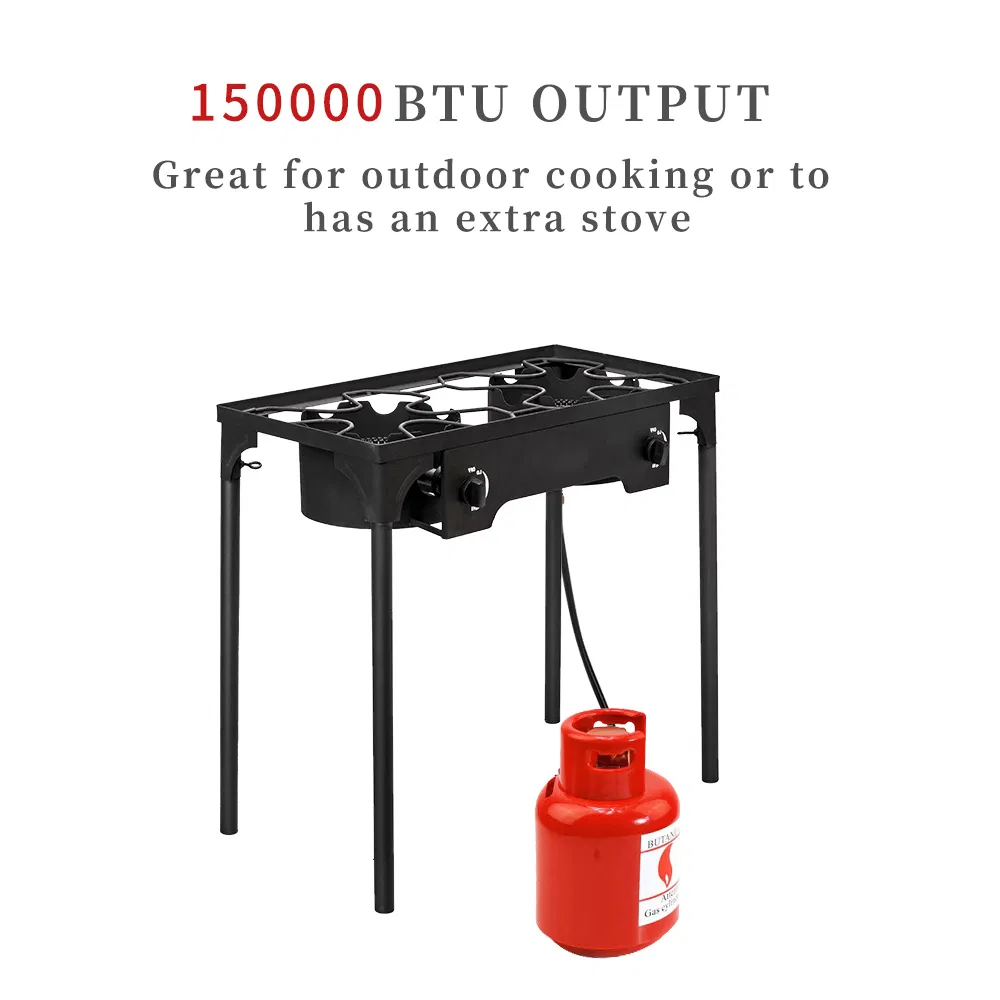 Outdoor Camp Stove High Pressure Propane Gas Cooker Portable Cast Iron Patio Cooking Burner (Double Burner 150000-BTU) image 3