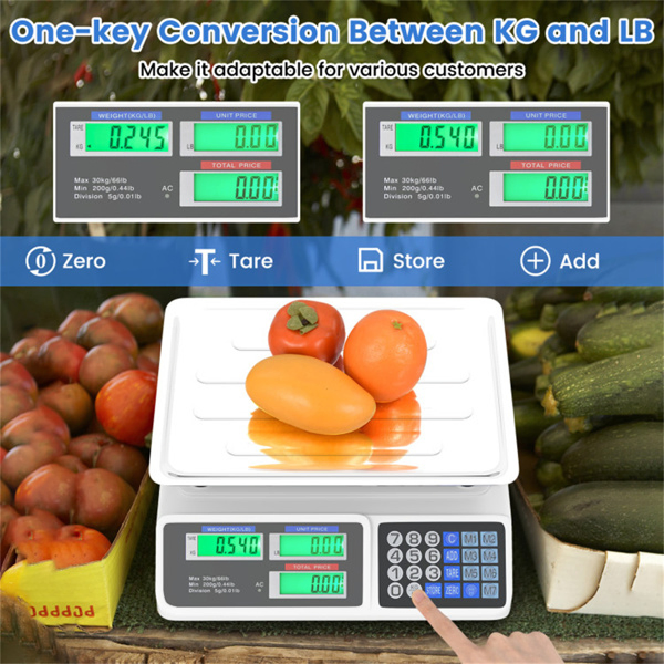 66lb/30kg Digital Produce Scale: 0.01lb/5g Precision, Dual Backlit LCD, 3 Power Options, Detachable Stainless Steel Platform for Market/Deli-18