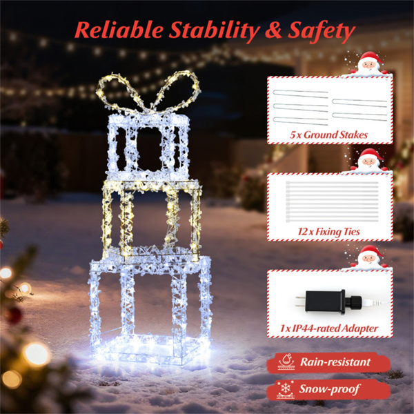 3ft Lighted Christmas Gift Boxes - 200 LED Lights (Warm/Cold White), Acrylic Beads, Multi-Color-19