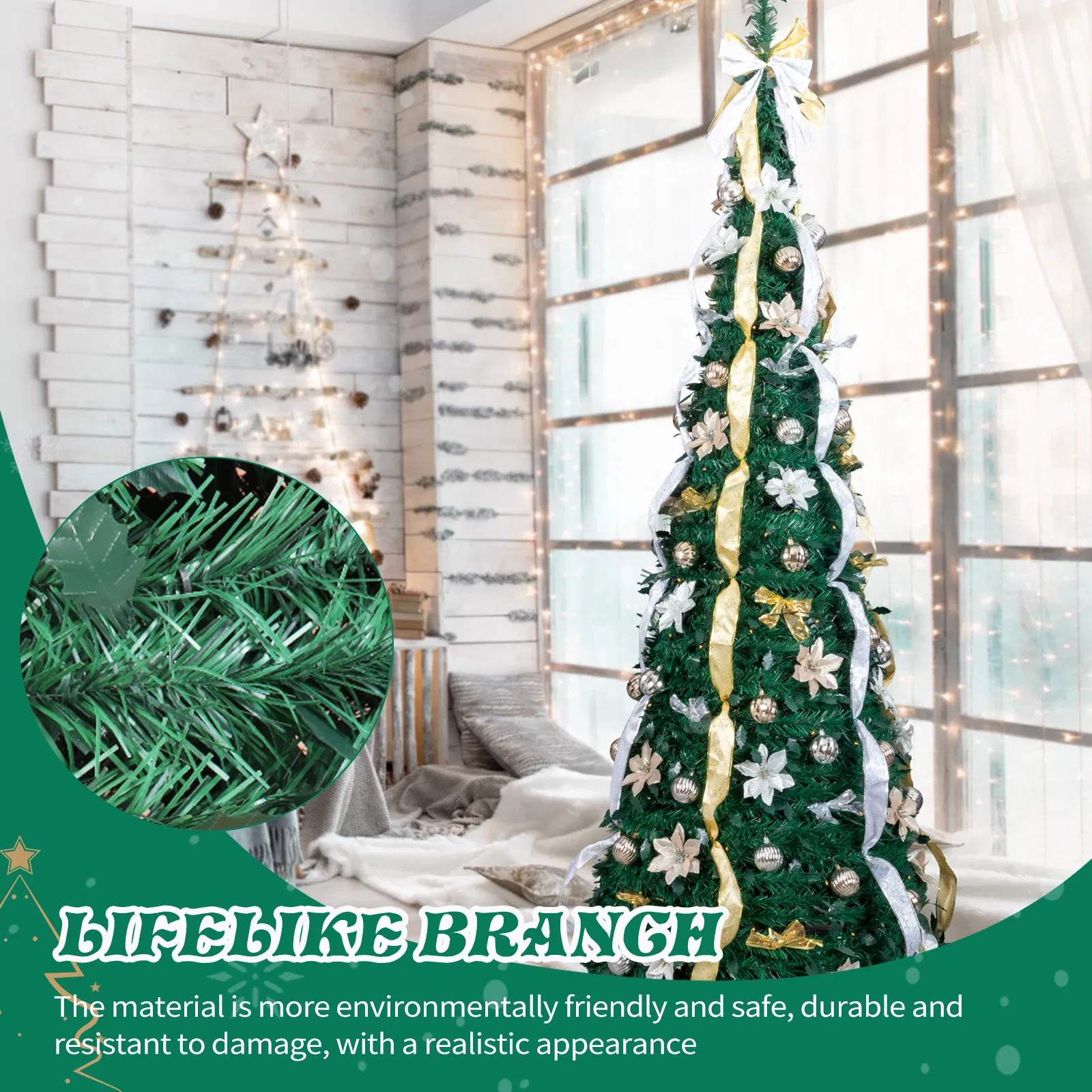 7 FT Fully Decorated Pre-lit Christmas Tree, Pop Up Artificial Xmas Tree with 200 Warm Lights Remote… image 4