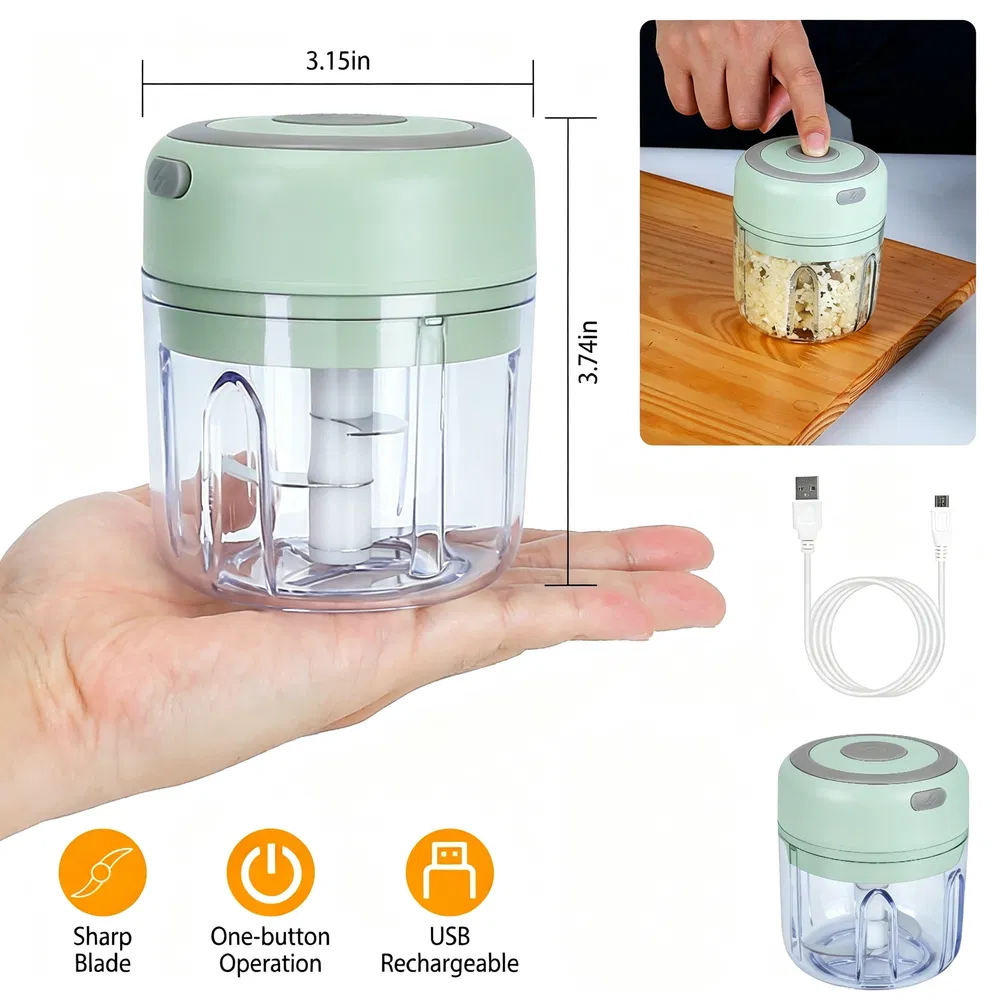 Portable Mini Electric Garlic Chopper, Rechargeable Small Food Processor with 304 Stainless Steel Blade…